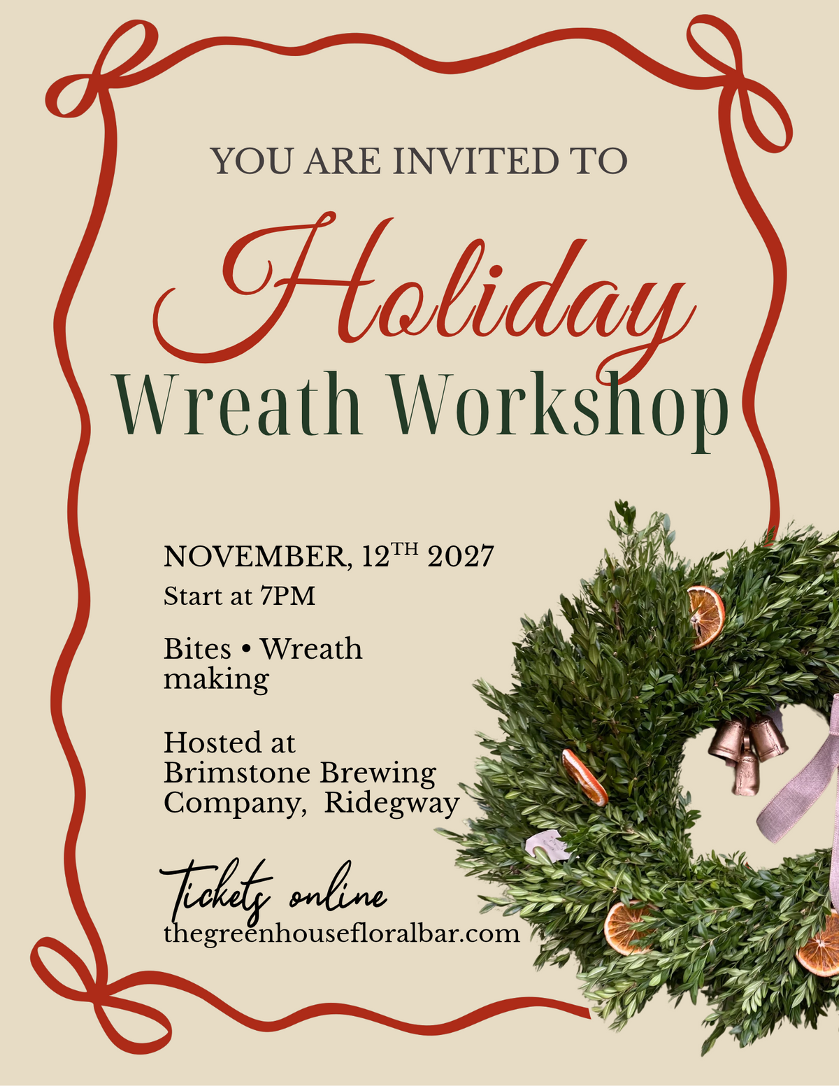 Holiday Wreath Making at Brimstone Brewing Company 🎄